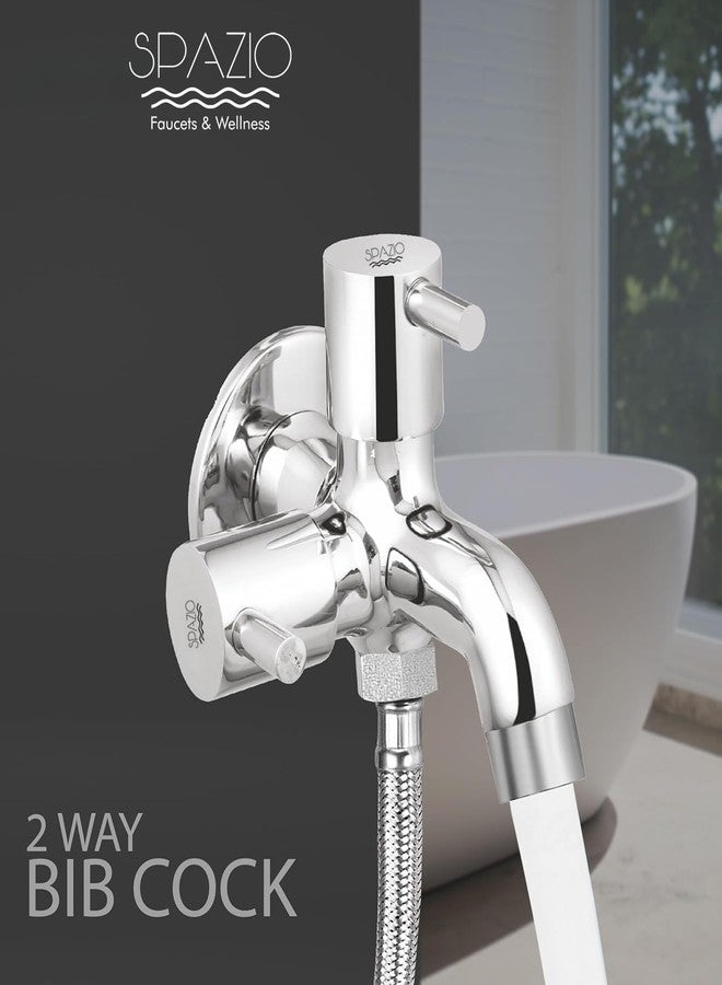 SPAZIO مجموعة Spazio Brass Turbo ثنائية الاتجاه، صنبور جداري (عبوة من قطعة واحدة) ومجموعة صنبور Star Health (أنبوب من الفولاذ المقاوم للصدأ بطول 1.5 متر) للحمام، صنبور جداري مطلي بالكروم والفضة (نوع التركيب على الحائط). - Image 2